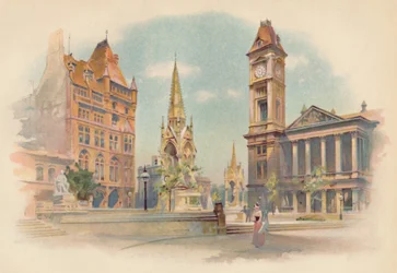 Chamberlain Square, Birmingham. Mostrando o ensino médio para meninas, c1890