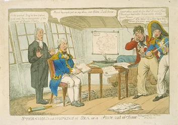 Sternhold e Hopkins no mar ou uma aduela fora do tempo, 1809 (gravura a cores)