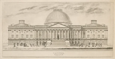 Capitólio, Washington, DC, gravado por Henry e James Stone (floresceu entre 1822 e 1849), em 1826 (gravura em aquarela e em linha no papel)