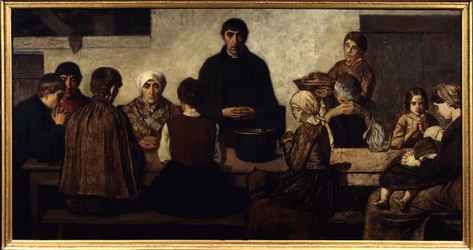 Família Benedita rezando à mesa. Pintura de Charles Groux dit Degroux (1825-1870) (ec.belg.) 1860 Sol. 0,78x1,51 m Paris, musee d