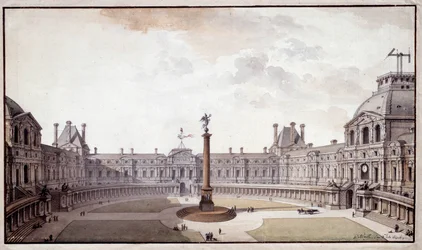 Arquitetura: projeto para redesenhar o Salon Carré du Louvre. Desenho a tinta e caneta do arquiteto Charles de Wailly