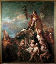 O triunfo da pintura de Baco por Charles de la Fosse (1636-1716) Sol do século XVII. 1,57x0,83 m .