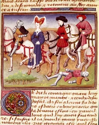 A Rainha Iseut (ou Iseult) é um cavalo acompanhado por cavaleiros em miniatura, provenientes do "Romanesque du Chevalier Tristan" do Mestre Carlos do Maine 1440-1460. Chantilly, Museu Conde