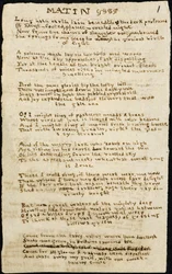 Poema de Charlotte Bronte. Cópia fiel autógrafa, com supressões, do poema "Matin". 12 de novembro de 1830, em Haworth, co. York: 1830. Haworth, co. York.