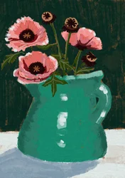 Papoilas cor-de-rosa num vaso verde