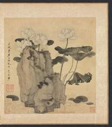 Pinturas segundo mestres antigos: Lotus e rochas, 1598-1652.