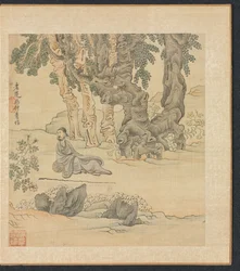 Pinturas após os antigos mestres: retrato de Zhongqing em uma paisagem