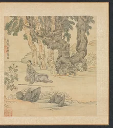 Pinturas após mestres antigos: Retrato de Zhongqing em uma paisagem, 1598-1652.