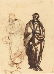 Figura drapeada com um cajado