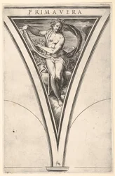 Primavera Primavera representada como uma mulher com cortina ondulante e grinaldas..., c. 1570-1615.