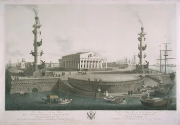 Vista para o espeto da ilha Vasilyevsky, década de 1810