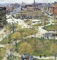 Union Square na primavera de 1896. Artista: Frederick Childe Hassam