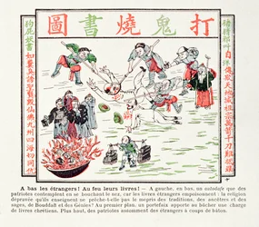 Queimando os livros cristãos venenosos que desprezam nossas tradições, nossos ancestrais, a sabedoria de nossos sábios e o Buda, 1891