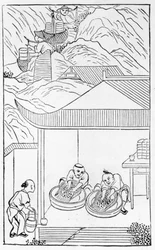 Coletar e lavar o esmalte azul para colorir, a partir de uma série de ilustrações sobre a fabricação da china (ver 384116 e 384117 para toda a série)