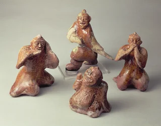 Início grupo de cerâmica chinesa de quatro artistas, artefato túmulo, dinastia Han, 25-220 dC (cerâmica)