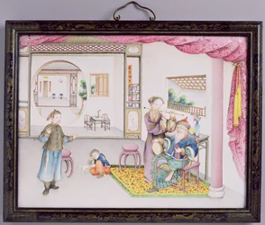 Painel Imperial Canton, período Qianlong, 1736-95 (esmalte repousse) (ver 207219 para par)