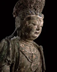 Grande bodhisattva sentado em meditação, dinastia Jin (1115-1234) (madeira e pigmento) (detalhe) (ver 206544)