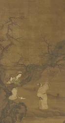 Homem mulher, desfrutando, plum, flores, Ming, ou, Qing, dinastia, 15th-18th, século