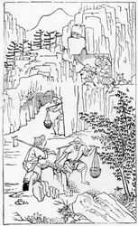 Mineração para argila branca, a partir de uma série de ilustrações da manufatura da china (ver 384116 e 384117 para toda a série)