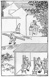Batendo as cores, a partir de uma série de ilustrações sobre a fabricação da china (ver 384116 e 384117 para toda a série)