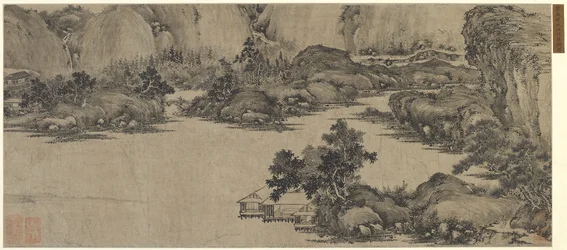 Retiro de estudiosos sobre o rio, possivelmente dinastia Qing (tinta sobre papel)