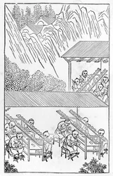 Estúdio de pintores em esmalte, de uma série de ilustrações sobre a fabricação da china (ver 384116 e 384117 para toda a série)
