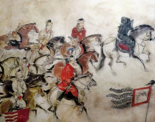 Túmulo do Príncipe Zhanghuai, cena de caça com cavalos, Xian, período Han, 706 (mural)