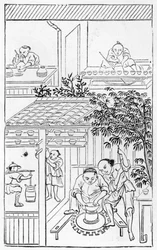 Bacias giratórias, a partir de uma série de ilustrações sobre a fabricação da china (ver 384116 e 384117 para toda a série)