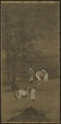 Paisagem do inverno com cavalos e noivos, dinastia Ming ou Qing