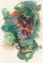Composição abstrata, Série formas orgânicas/plantas, 2021, aguarela, tinta, carvão e guache sobre papel aguarelado