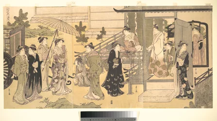 Uma cena disfarçada de O Conto de Genji (Fūryū Yatsushi Genji), capítulo 33, «Folhas de glicínia (Fuji no uraba)»