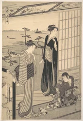 Genji no exílio em Suma, da série Genji em traje moderno e elegante (Fūryū yatsushi Genji: Suma)
