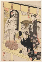 Hana no En, de Oito Vistas do Genji Disfarçado, c.1790 (impressão em xilogravura a cores)