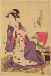 A oiran Hinazuru da Chōjiya, da série: Belas mulheres das Casas Verdes - seis poetisas célebres