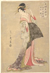 Takigawa do bordel Ōgiya: o primeiro encontro na sala de receção do Ano Novo (Hatsu-uri zashiki no zu: Ōgiya Takigawa), da série Uma comparação de belezas escolhidas dos bairros de prazer (Seirō bisen awase)
