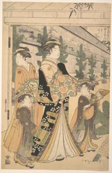 Duas oiran com duas acompanhantes no Yoshiwara