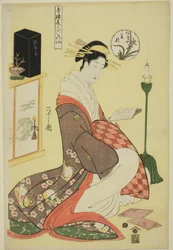 Wakana do Matsubaya, da série "Belezas dos Bairros do Prazer como os Seis Imortais Florais (Seiro bijin rokkasen)"