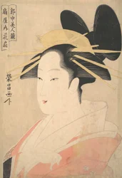 Grande cabeça e busto retrato do Oiran Hanaogi de Ogiya., provavelmente 1798
