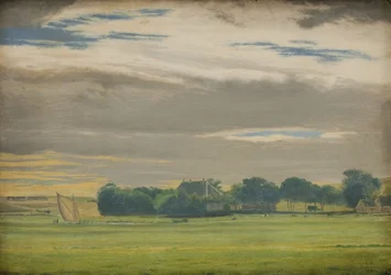 Paisagem perto da cidade de Skive com Skivehus Manor, Jutlândia