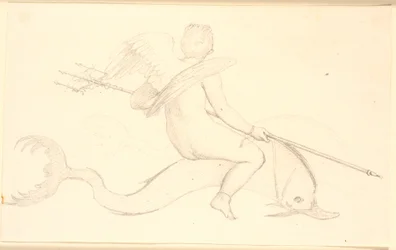 Cupido montando em um golfinho. motivo pompeiano