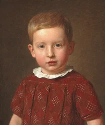 Dinamarquês:  Skolebestyrer J. Krohn som barn, kunstnerens søstersøn Diretor J. Krohn em criança, sobrinho do artista