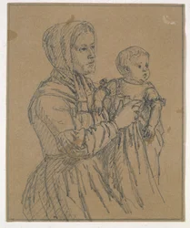 A filha do artista carregada por sua enfermeira