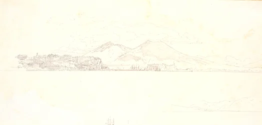 Parte da Baía de Nápoles da Villa Reale. Vesúvio ao fundo