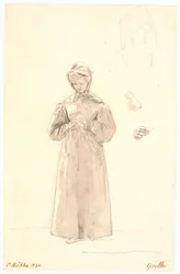Estudo da irmã do artista Cecilie Margrethe, h. dois esboços de sua cabeça, bem como esboços de seu pescoço e ombro e de sua mão direita