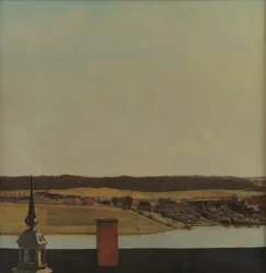 Roof Ridge do Castelo de Frederiksborg com vista para o lago, cidade e Forrest
