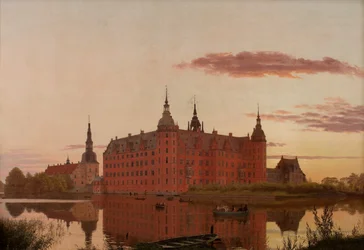 Palácio de Frederiksborg visto de Jægerbakken, à noite