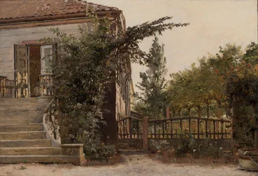 Os degraus do jardim que levam ao estúdio do artista em Blegdammen nos arredores de Copenhague