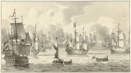 Seascape com frota de guerra