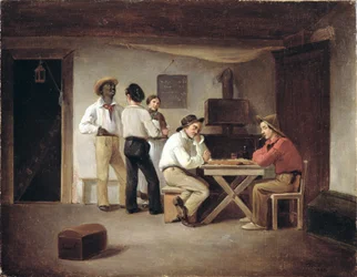 Marinheiros jogando um jogo de tabuleiro em uma taverna