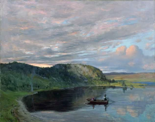 Noite de Verão no lago de alta montanha